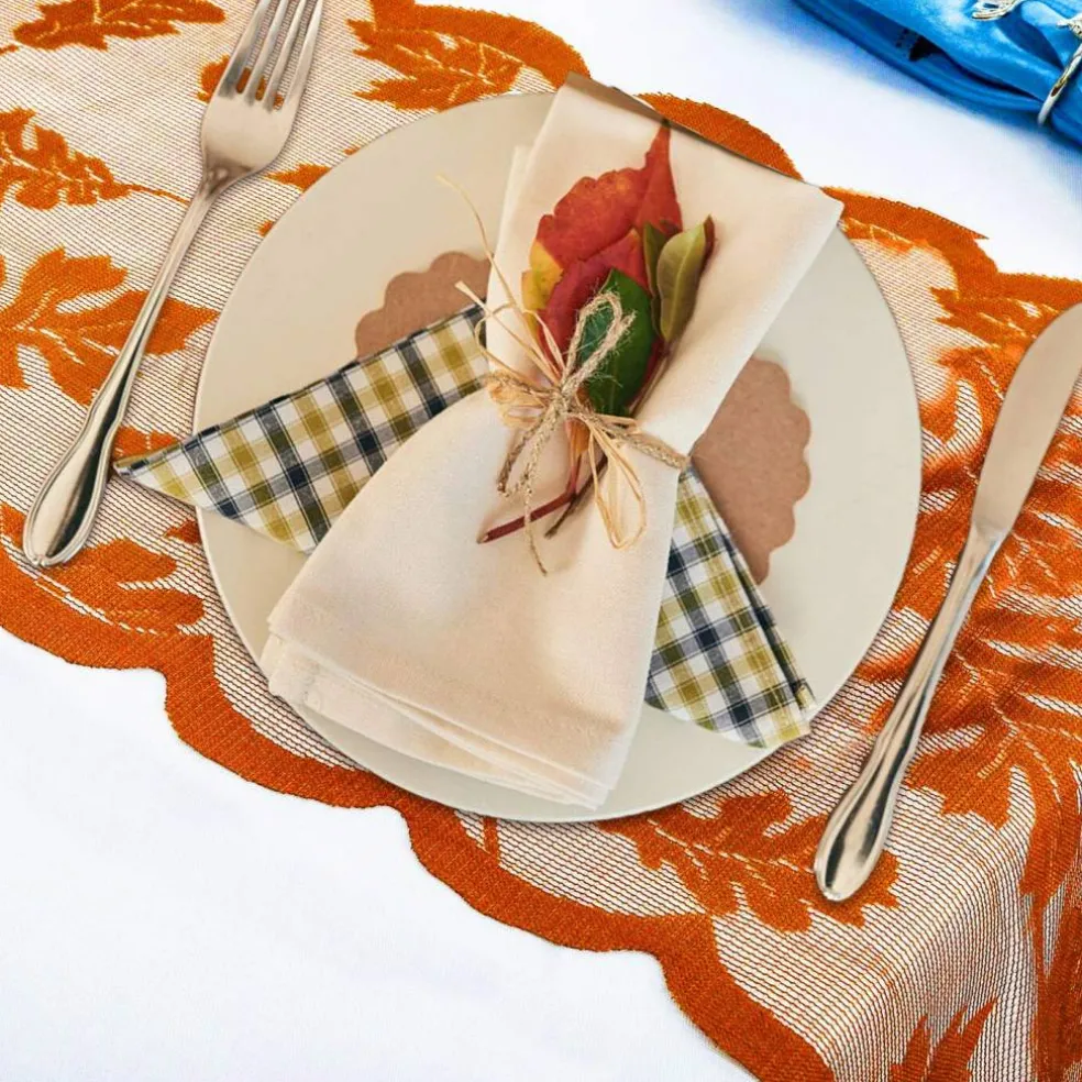 Fall Table Runner Decorations 13 x 72 Inch Maple Leaves Table Runner Fall Decor Harvest Lace Pumpkin Runner Brow Long Fall Table Line Fall Thanksgiving Autumn Dinner Home Decor (Brown)