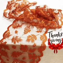 Fall Table Runner Decorations 13 x 72 Inch Maple Leaves Table Runner Fall Decor Harvest Lace Pumpkin Runner Brow Long Fall Table Line Fall Thanksgiving Autumn Dinner Home Decor (Brown)