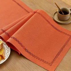 Fall Table Runner Decorations, Burlap Style Farmhouse 13 x 108 Inch Orange Table Runner, Rustic Geometric Hollow Table Runners 108 Inches Long for Autumn Thanksgiving Decorations, 13x108 Inches,Orange