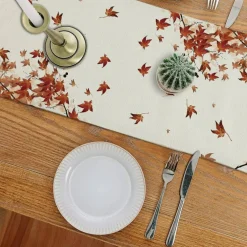 Fall Table Runner Pumpkins Cat Maple Leaf Autumn Harvest Seasonal Thanksgiving Decorations for Home Kitchen Dining Room Party Decor 13 x 90 Inch