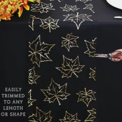 Fall Table Runners, Gold Maple Leaves Thanksgiving Table Decorations for Autumn Harvest Sequin Glitter Lightweight Black Thin Mesh Sparkle Farmhouse Dining Party Decor 120 Inch