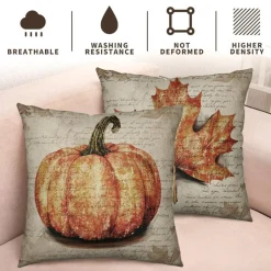 Fall Thanksgiving Decorative Pillow Covers 18x18 Set of 2 Vintage Fall Burnt Orange Pumpkin Maple Leaf Throw Pillows Rustic Farmhouse Autumn Outdoor Cushion Case for Couch Sofa