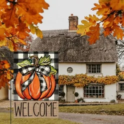Fall Thanksgiving Pumpkin Welcome Garden Flag 12x18 Inch