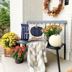 Fall Throw Pillow Covers 18 x 18 Inch Set of 4 Buffalo Plaid Blue Pumpkin Thanksgiving Decorative Cushion Covers Giving Thanks Grateful Blessed Pillow Cases for Sofa Couch Home Decor