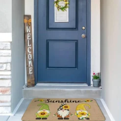 Fall Welcome Decorative Doormat 27.5 x 16.5 Gnome Welcome Mats Sunflower Non Slip Gnome Fall Door Mat Autumn Harvest Thanksgiving Floor Washable Entry Mat for Seasonal Home Decoration
