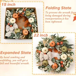 22'' Fall Wreaths for Front Door, Fall Decorations for Home Autumn Wreath