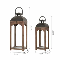 Farmhouse Brown Candle Lantern Set, 24.5