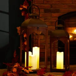 Farmhouse Brown Candle Lantern Set, 24.5