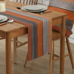 Farmhouse Cotton Linen Table Runner Dresser Scarf Retro Rustic Barn Wood Texture Ombre Burnt Orange Gray Non-Slip Rectangle Settings Decoration for Kitchen Home Dining Holiday,70 inches Long