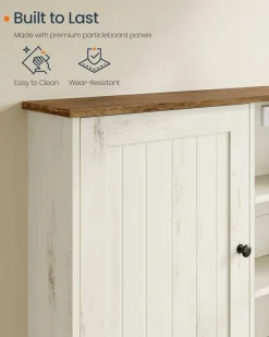 Farmhouse Wall Cabinet 23.6 Inch Storage Organizer with Door Open Shelves Towel Rod Hooks for Bathroom Kitchen Laundry Room