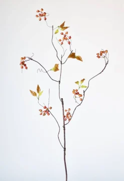 38" Faux Orange Berry Branch Stem