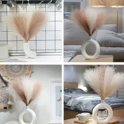 Faux Pampas Grass Decor, 6 Stems 17 Inch Artificial Pampas Grass, Fluffy Silk Pompas Floral Stems in Beige & Light Brown, Boho Room Decor for Living Room, Bedroom, Wedding, Christmas & DIY Arrangements