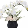Faux Phalaenopsis Orchid in Black Vase – Artificial Flowers Decor
