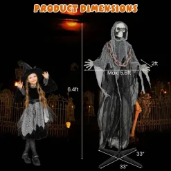 6.4 Feet Halloween Standing Grim Reaper with Lighted Eyes and Terrifying Sounds