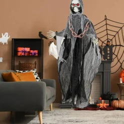 6.4 Feet Halloween Standing Grim Reaper with Lighted Eyes and Terrifying Sounds