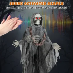 6.4 Feet Halloween Standing Grim Reaper with Lighted Eyes and Terrifying Sounds