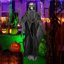 6.4 Feet Halloween Standing Grim Reaper with Lighted Eyes and Terrifying Sounds
