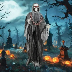 6.4 Feet Halloween Standing Grim Reaper with Lighted Eyes and Terrifying Sounds