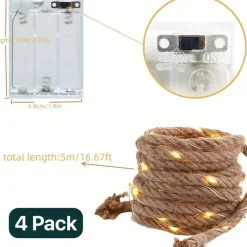 8 Feet 2 Inches Long 30 LED Woven Rope Battery Operated String Light