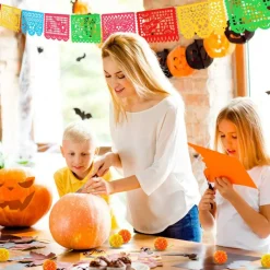 18 Feet Mexican Party Banners 40 Pieces Marigold Flowers (Orange, Yellow, Colorful)