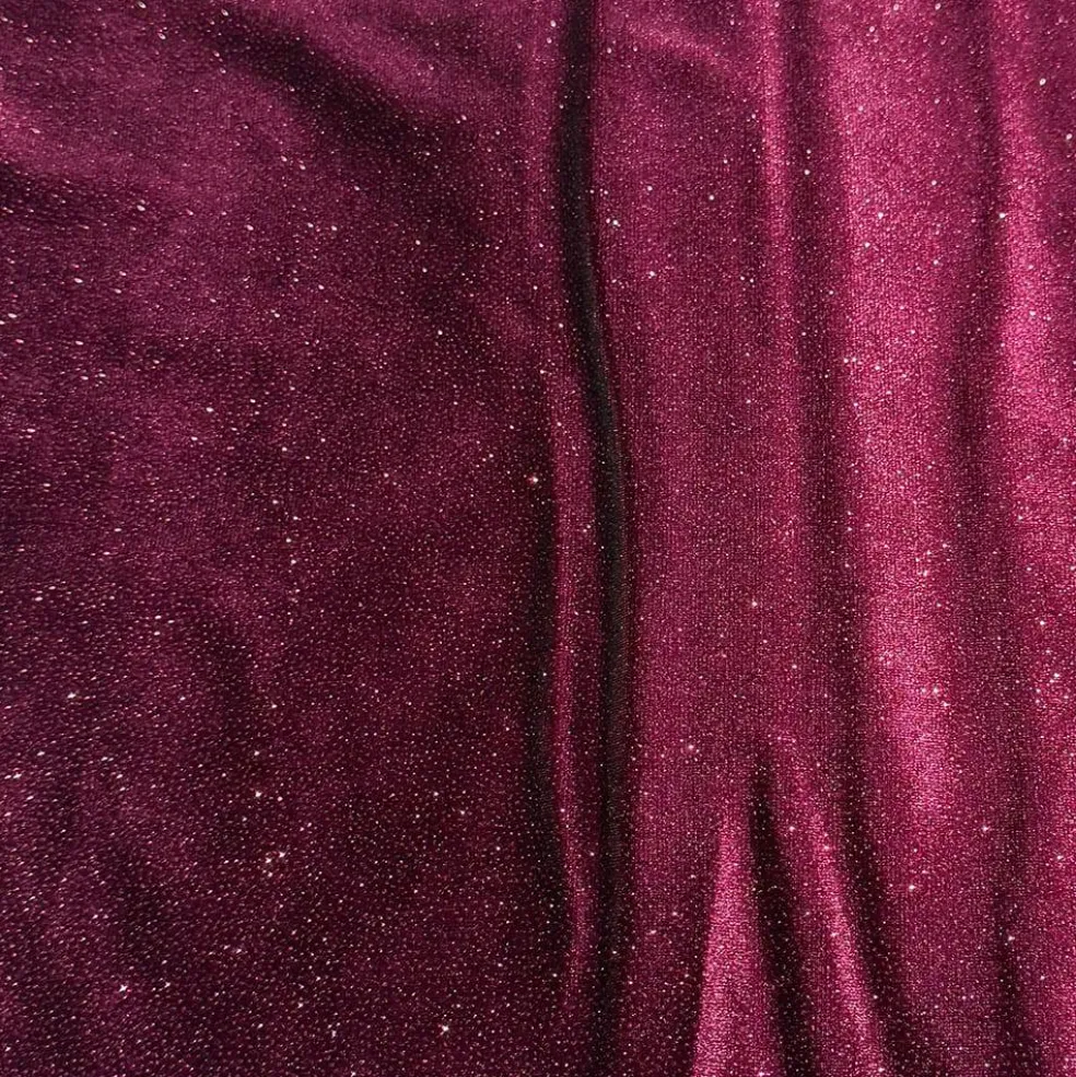 Feldman Maroon Sparkle Stretch Velvet Fabric