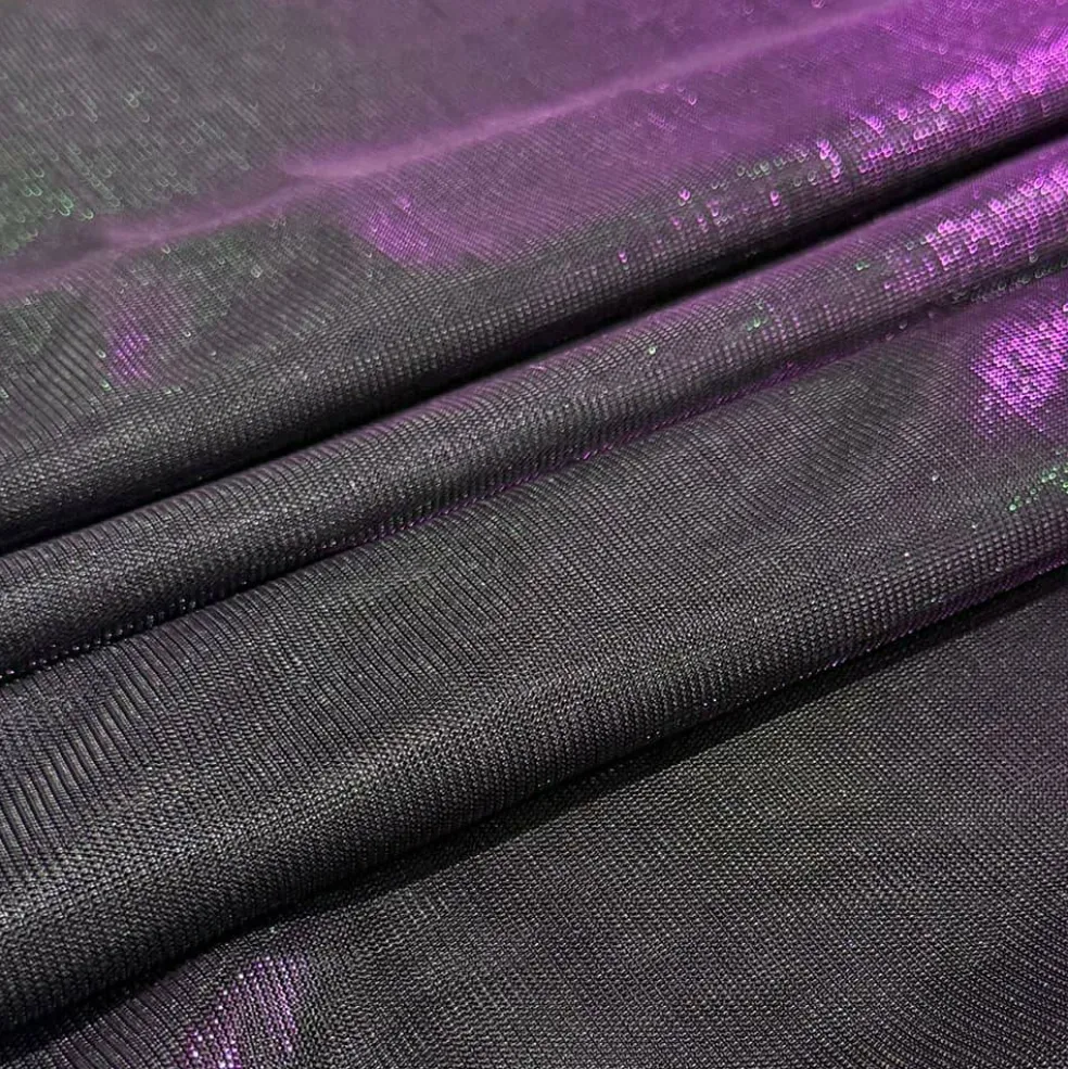 Feldman Purple & Green Metallic Knit Fabric