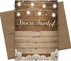Fill-in Invitations and Envelopes, Rustic, Set of 25