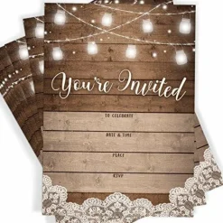 Fill-in Invitations and Envelopes, Rustic, Set of 25