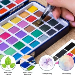 Finenolo 100-Color Watercolor Paint Set – Metallic, Fluorescent & Pastel Colors, Complete Art Kit for Artists