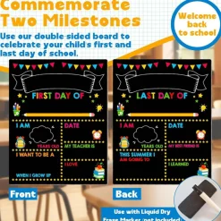 First and Last Day of School Chalkboard Sign, 14" x 11" Double-Sided Reusable Photo Prop for Students, Personalized Back-to-School Keepsake for Kindergarten to Middle School