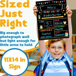 First and Last Day of School Chalkboard Sign, 14" x 11" Double-Sided Reusable Photo Prop for Students, Personalized Back-to-School Keepsake for Kindergarten to Middle School