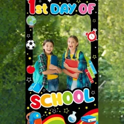 First Day of School Photo Backdrop – 3.2 ft x 5.9 ft Welcome Back to School Photography Banner, Classroom Party Decor Background for Kids Preschool New School Year Event Supplies