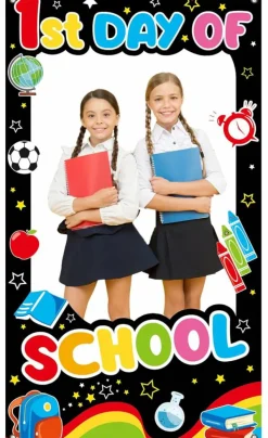 First Day of School Photo Backdrop – 3.2 ft x 5.9 ft Welcome Back to School Photography Banner, Classroom Party Decor Background for Kids Preschool New School Year Event Supplies