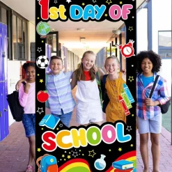 First Day of School Photo Backdrop – 3.2 ft x 5.9 ft Welcome Back to School Photography Banner, Classroom Party Decor Background for Kids Preschool New School Year Event Supplies