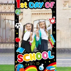 First Day of School Photo Backdrop – 3.2 ft x 5.9 ft Welcome Back to School Photography Banner, Classroom Party Decor Background for Kids Preschool New School Year Event Supplies