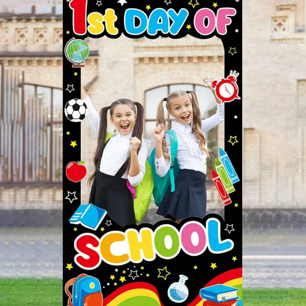 First Day of School Photo Backdrop – 3.2 ft x 5.9 ft Welcome Back to School Photography Banner, Classroom Party Decor Background for Kids Preschool New School Year Event Supplies