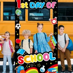 First Day of School Photo Backdrop – 3.2 ft x 5.9 ft Welcome Back to School Photography Banner, Classroom Party Decor Background for Kids Preschool New School Year Event Supplies