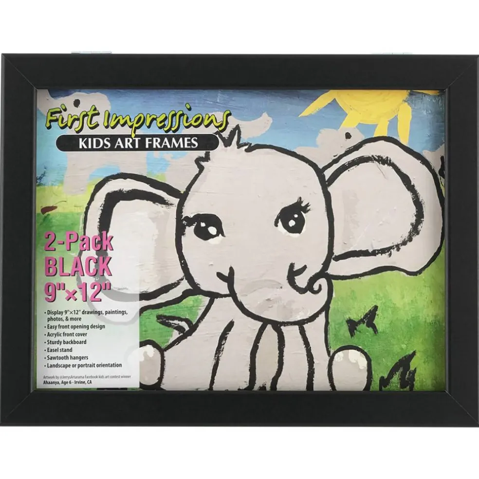 First Impressions Kids Interchangeable Artwork Frame with Storage, 2 Pack, Easy to Change Front Opening, Holds Multiple Pieces, Wall or Tabletop Display, Black and White 9 x 12