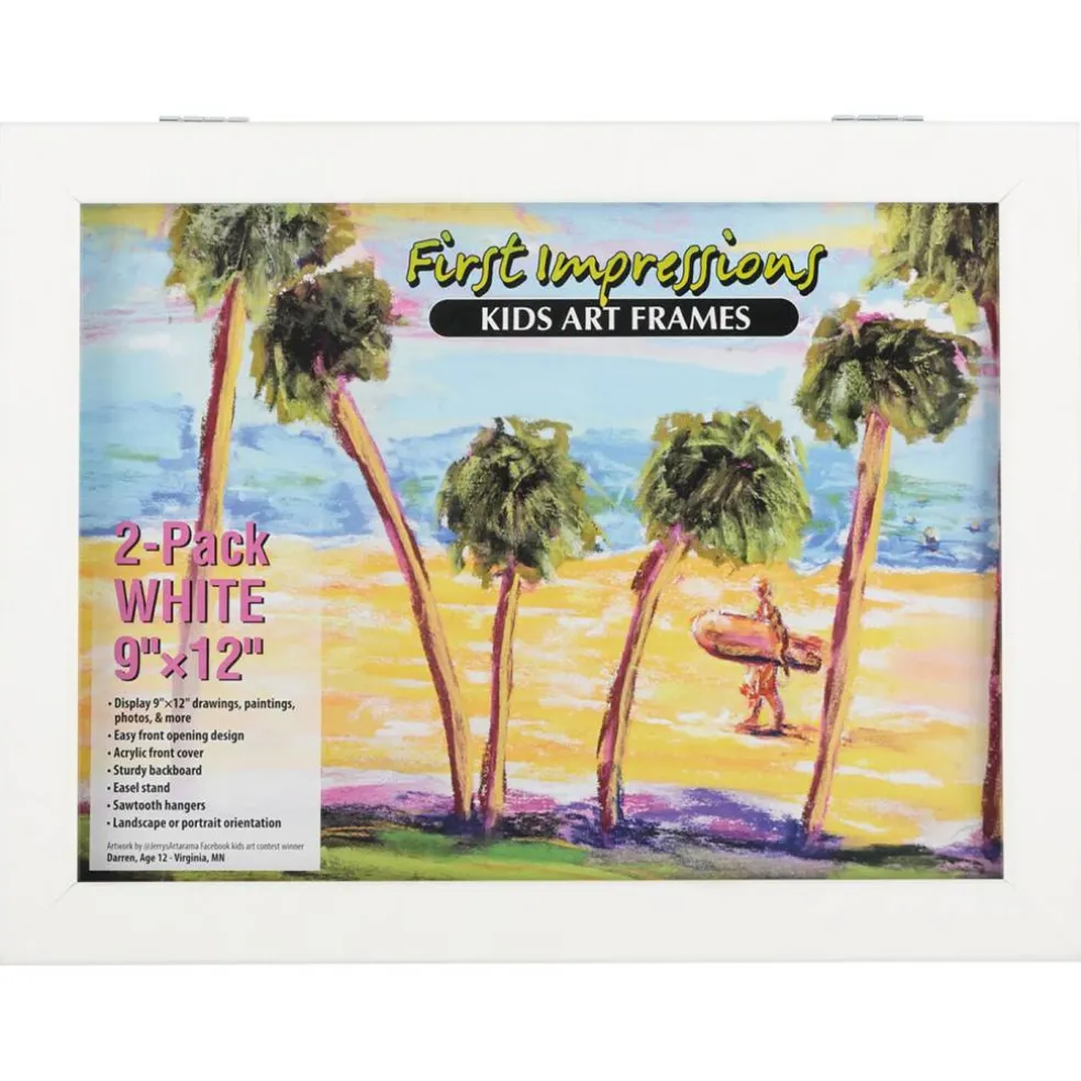 First Impressions Kids Interchangeable Artwork Frame with Storage, 2 Pack, Easy to Change Front Opening, Holds Multiple Pieces, Wall or Tabletop Display, Black and White 9 x 12