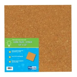 Flipside Cork Tiles, 12 x 12 Inches, Natural, Pack of 4