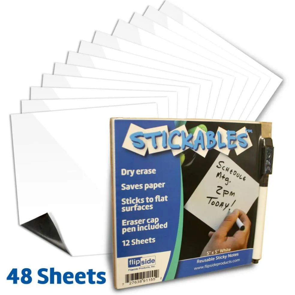 Flipside Products Repositionable Dry Erase Sticky Notes with Marker & Eraser, White