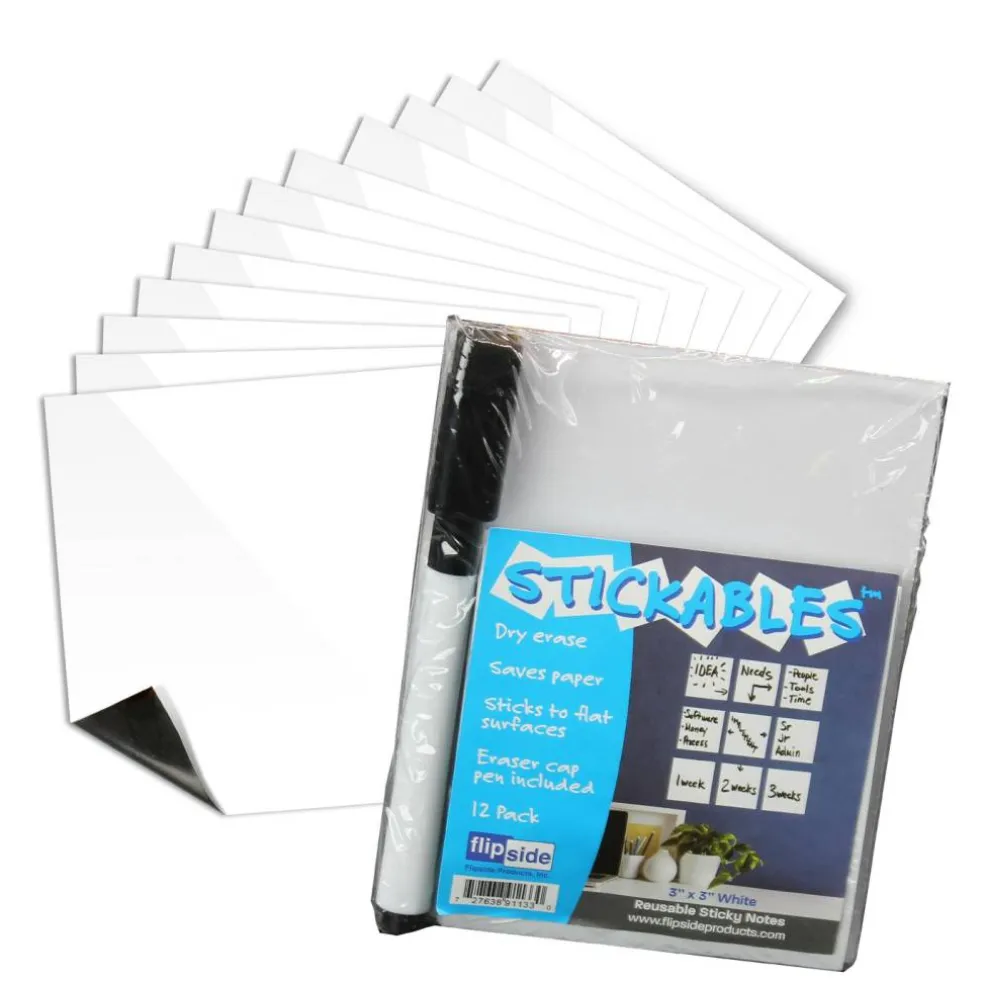 Flipside Products Repositionable Dry Erase Sticky Notes with Marker & Eraser, White