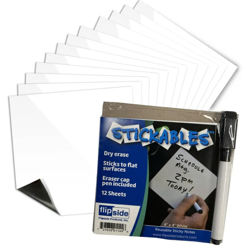 Flipside Products Repositionable Dry Erase Sticky Notes with Marker & Eraser, White