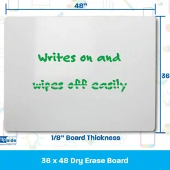 Flipside Products White Dry Erase Unframed Board, Home, Office, Classroom, Large White Board, Writable and Erasable