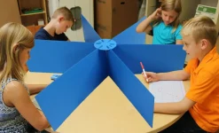 Flipside Products 14" x 48" Blue Round Plastic Study Carrel, Divided Into 6 Partitions, Student Privacy and Focus Booth for The Classroom