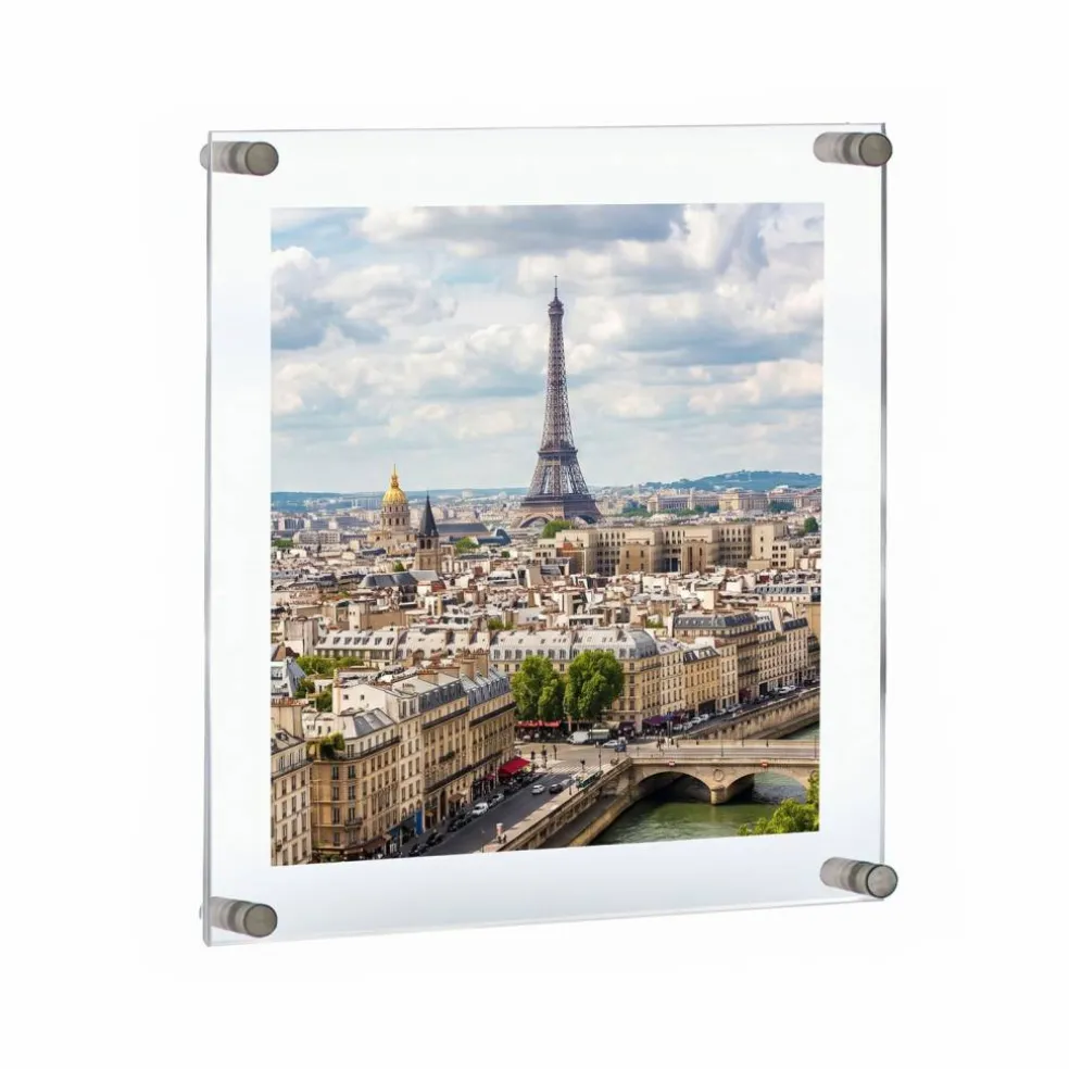 Floating Acrylic Wall Frame with Silver Stand Off Caps: 16" x 20" Graphic Size, Overall Frame Size: 20" x 24"