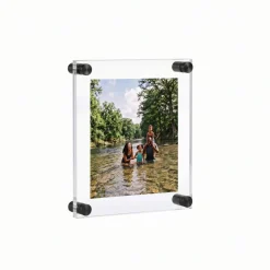 Floating Acrylic Wall Frame with Silver Stand Off Caps: 8" x 10" Graphic Size, Overall Frame Size: 12" x 14"