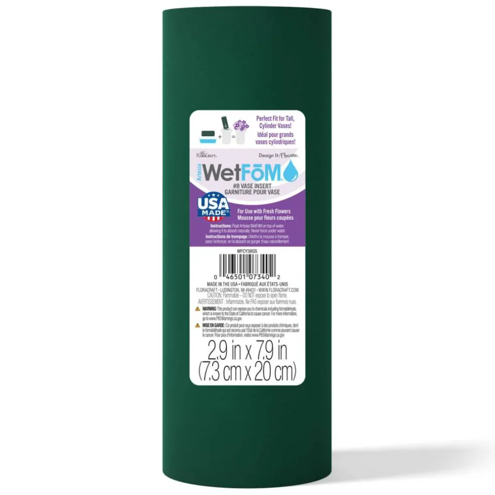 FloraCraft® 3" x 8" Green Artesia WetFōM® Vase Insert