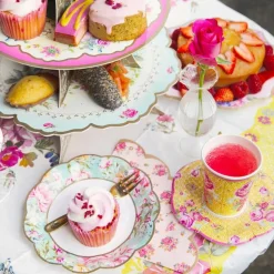 Floral Paper Teacups with Saucers – Set of 12 for Tea Party Decor