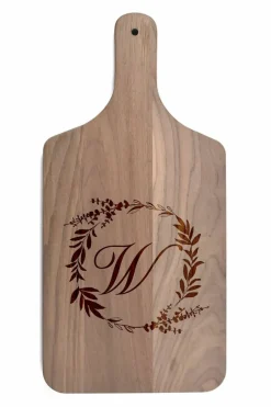 Floral Wreath Monogram Walnut Paddle Cutting Board